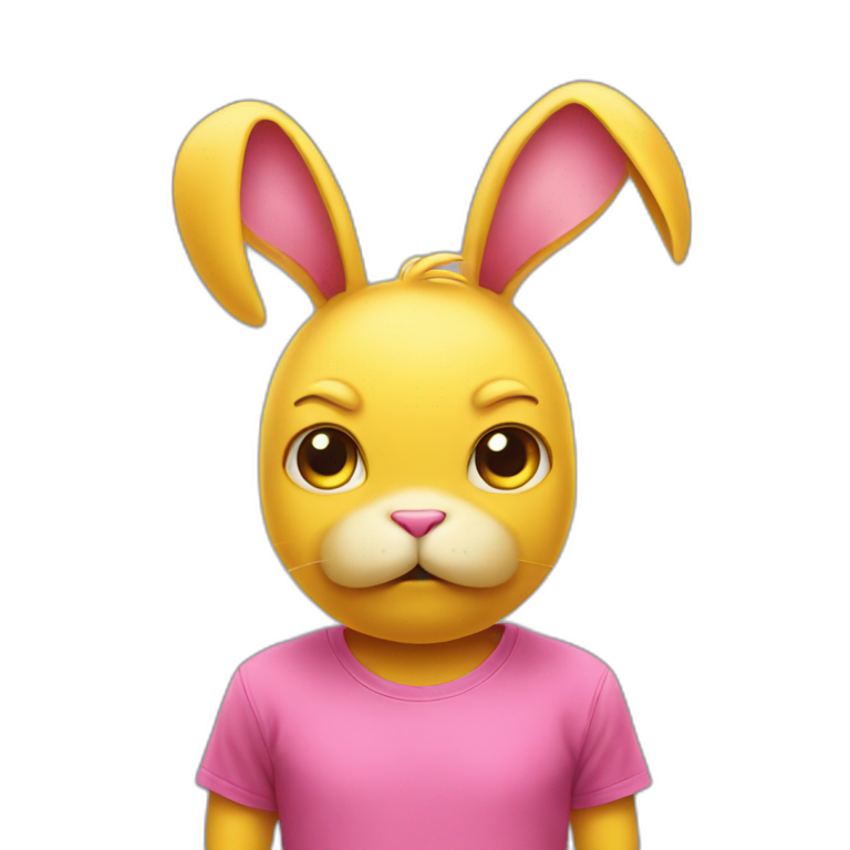Pink rabbit frowning, wears yellow teeshirt emoji