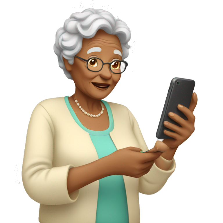 grandma using phone emoji
