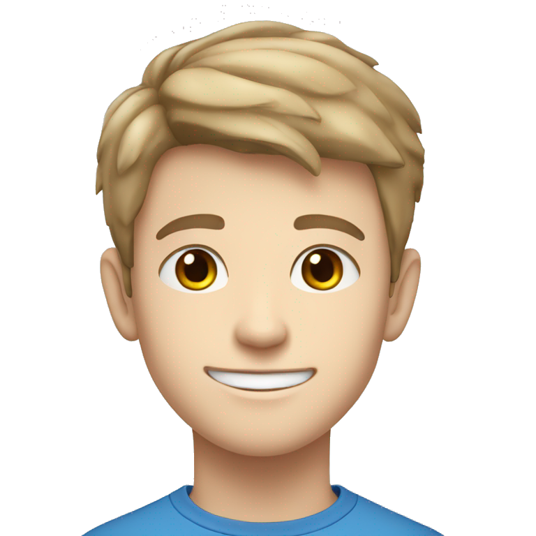 confident happy pale teen boy with very short light brown hair blue eyes portrait angular jaw emoji