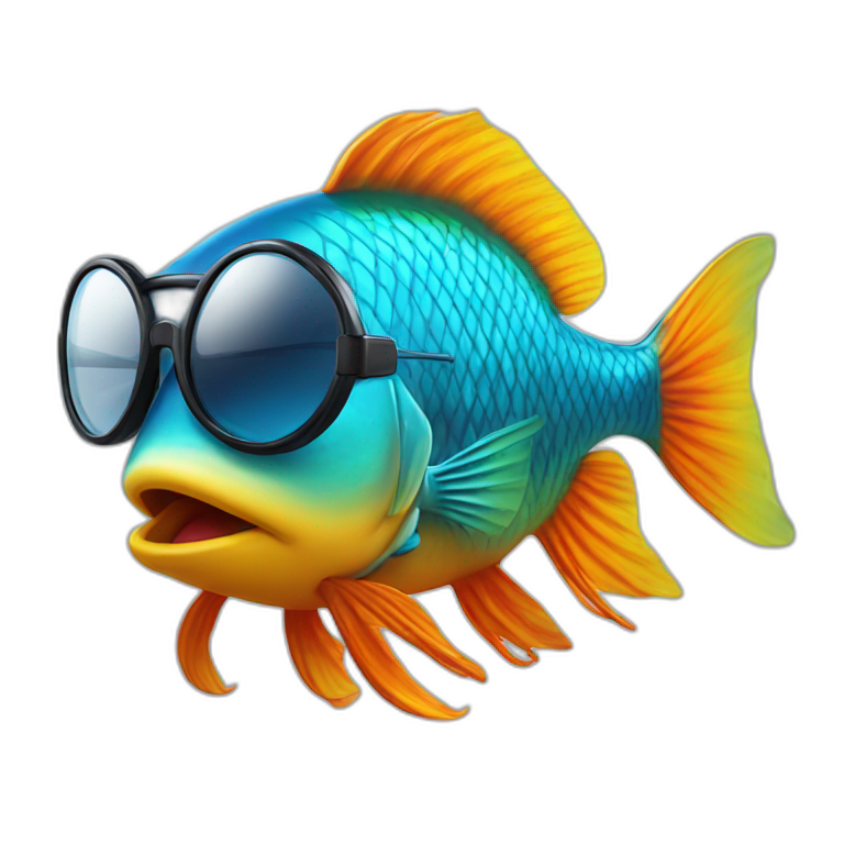 beta fish wearing sun glasses and frowning emoji