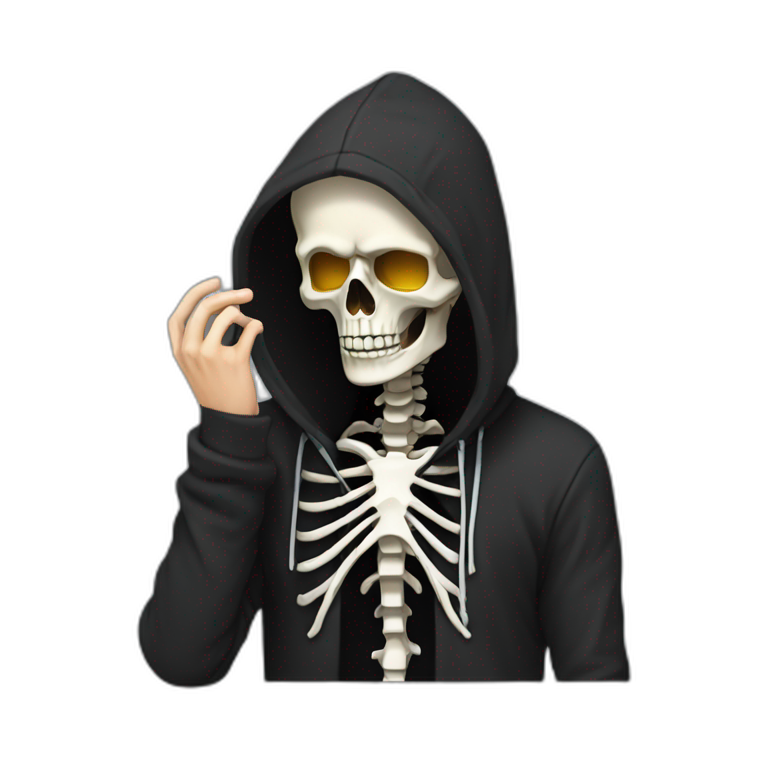 Skeleton programmer in black hoodie get facepalm emoji