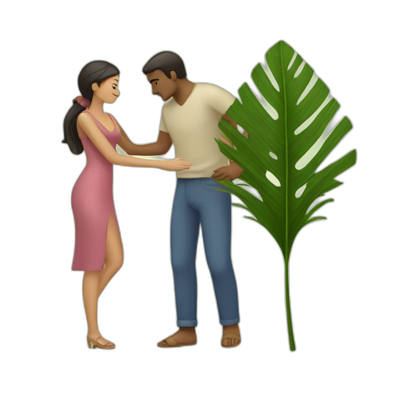 woman fanning a man with palm leaves emoji
