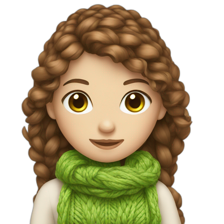 Knitting girl with brown hair and green eyes  emoji