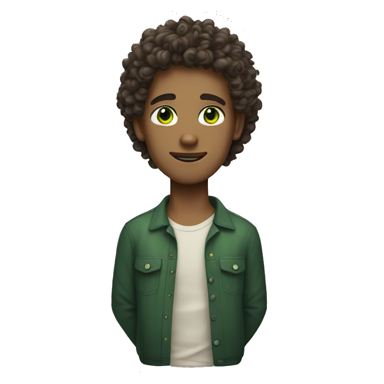 a man with medium skin tone curly hair with green eyes emoji