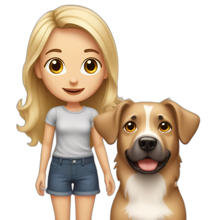 A cute blonde girl with her Aussie dog emoji