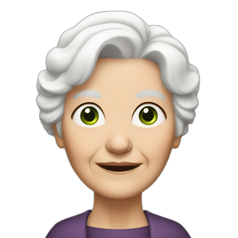 old woman grandma with white hair, white skin, green eyes emoji