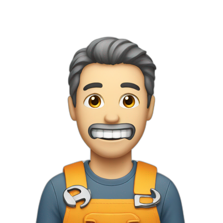 A man with a wrench in his teeth emoji