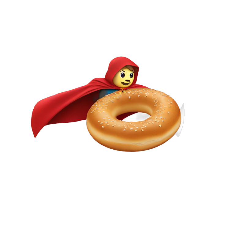 flying bagel wearing a red cape emoji