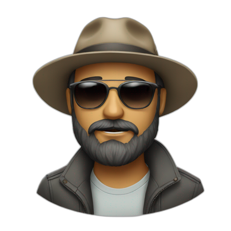 A man with a beard wearing sunglasses and a hat emoji