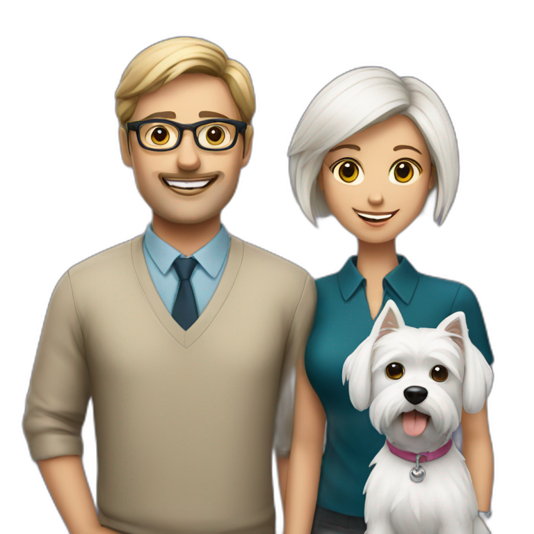 Man with glasses anda woman with a westie dog girl emoji
