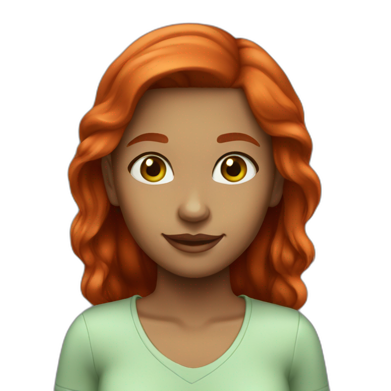 Girl with medium tone skin green eyes red hair smiling emoji