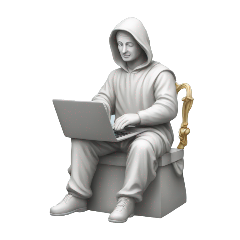 Italian statue hacker using a laptop emoji