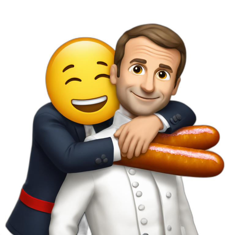 emmmanuel macron hugging a saussage emoji