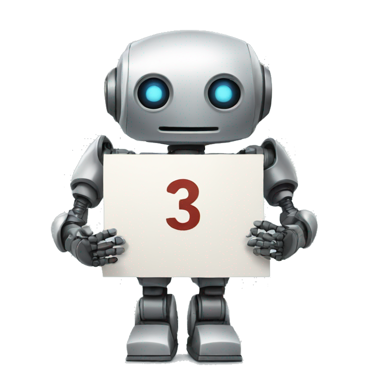 robot holding a sign with number three emoji