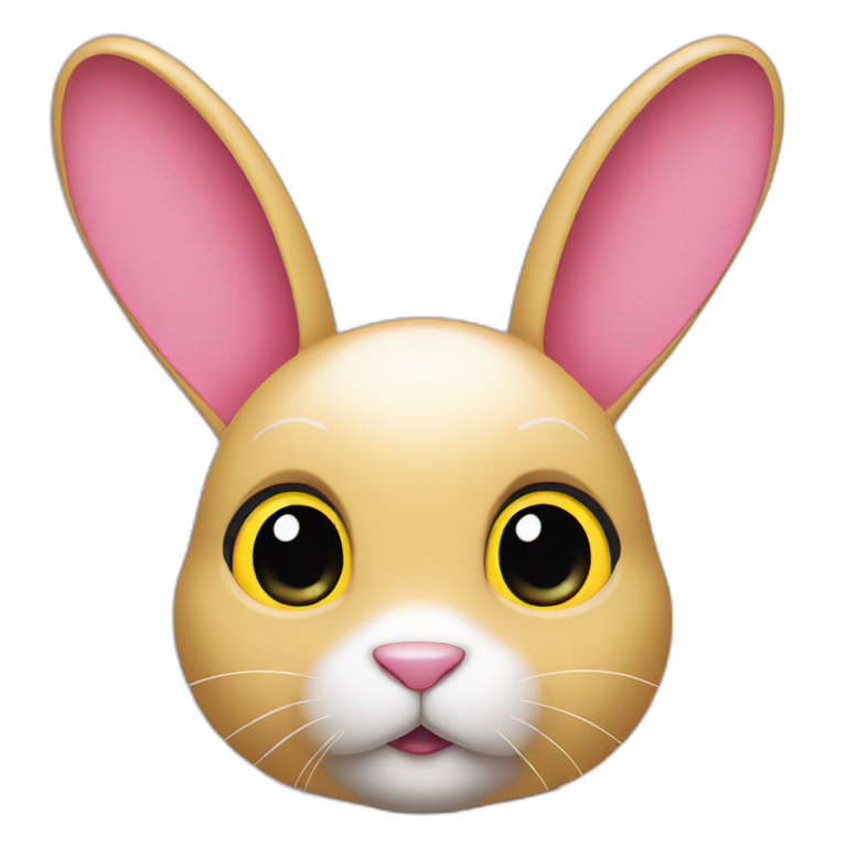 rabbit pink, pull ears, wears teeshirt yellow emoji