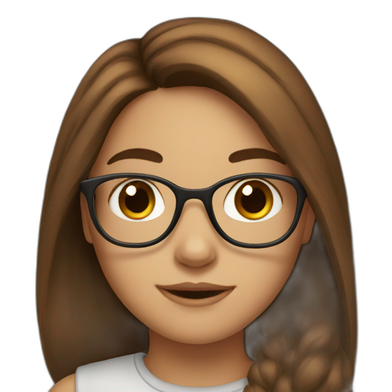 A girl with brown long hair and brown eyes with glasses emoji