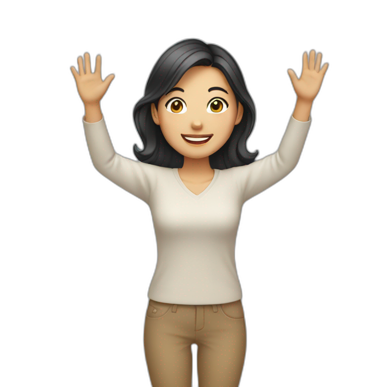 asian young woman waving smiling emoji