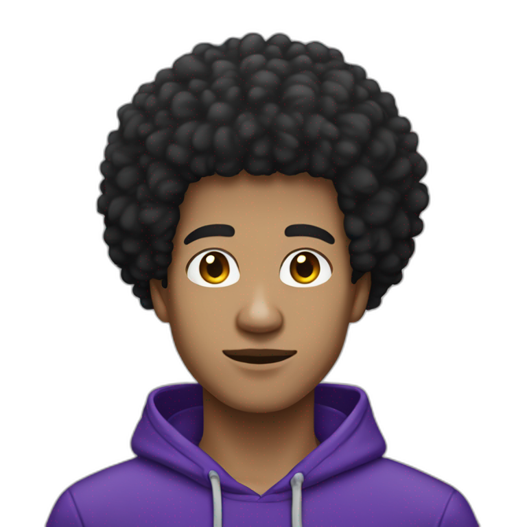 light skin tone guy with a purple hoodie and a big black afro emoji
