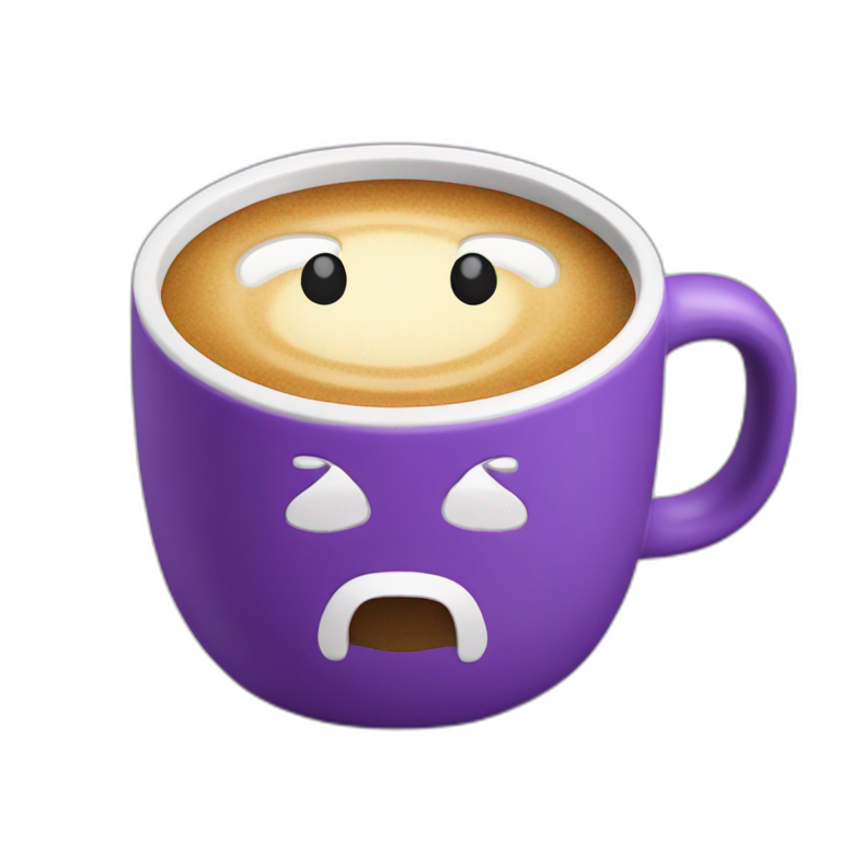 a coffe mug with the word "MUGGO" written on it. In a purple color emoji