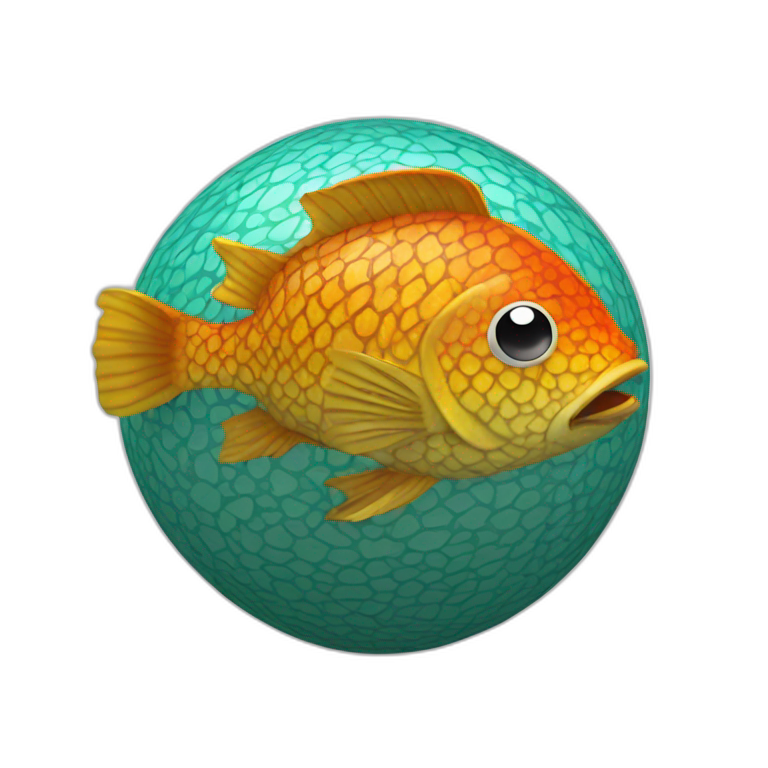 3d sphere with a cartoon Tropical Fish skin texture emoji