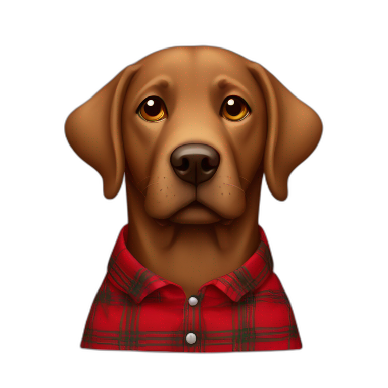 Brown lab Dog in a red tartan shirt emoji