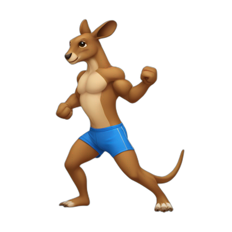 Body builder adult kangaroo blue coloured body punching in left side blue body emoji