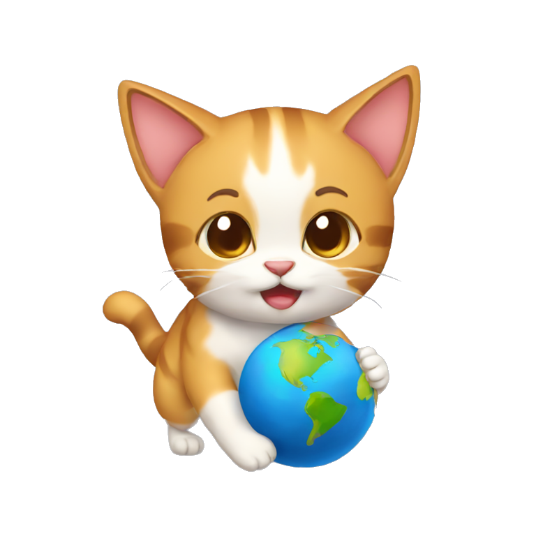 Gato jugando con un planeta emoji