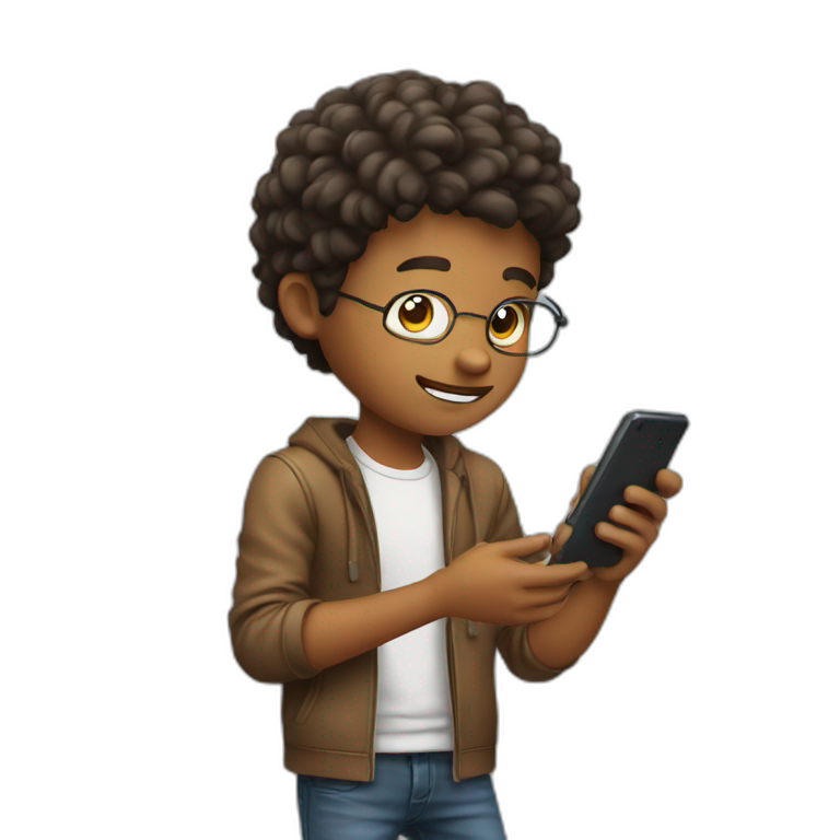 young guy playing with phone emoji