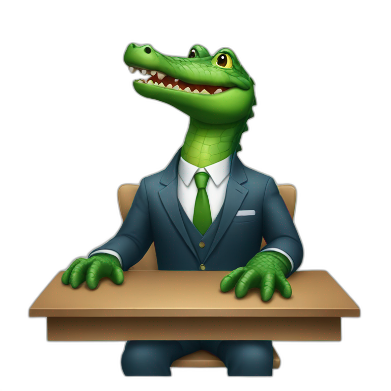 An alligator wearing a suit sitting on a table emoji