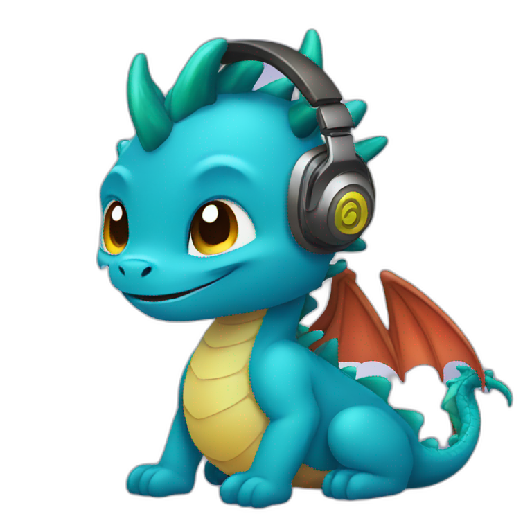 dragon cute listen to music emoji