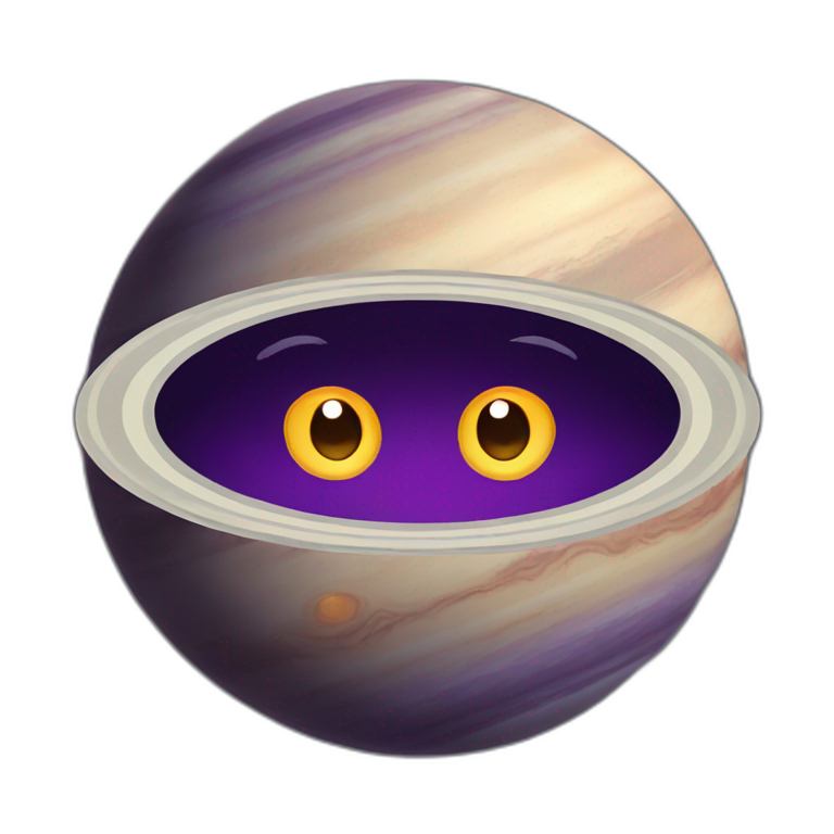 planet Saturn with a cartoon elderly face with big courageous eyes emoji