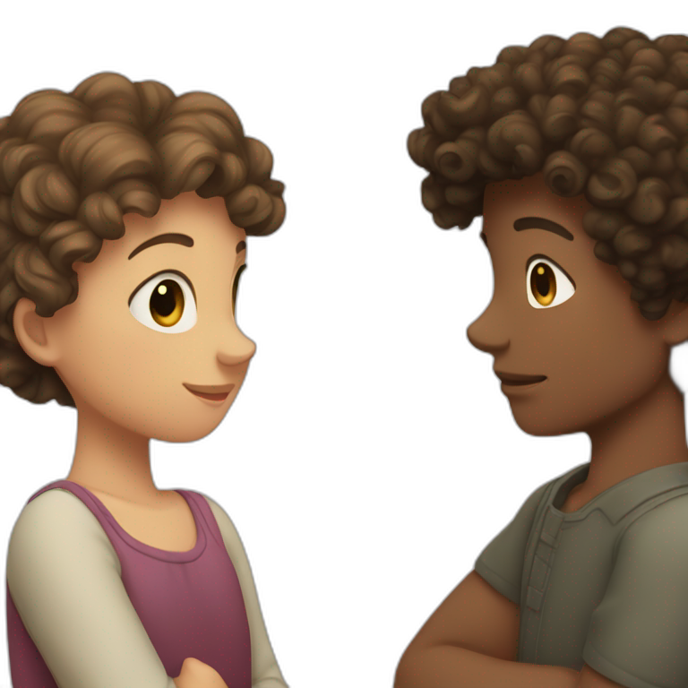  straight haired girl hugging curly haired boy  emoji