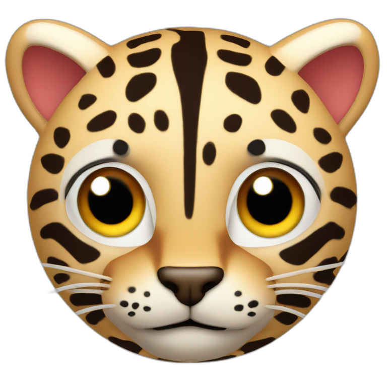 3d sphere with a cartoon Ocelot skin texture with big confident eyes emoji