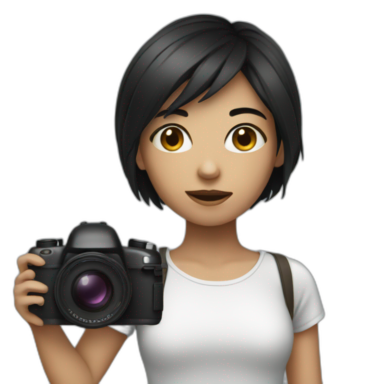 Dark short hair girl with camera emoji