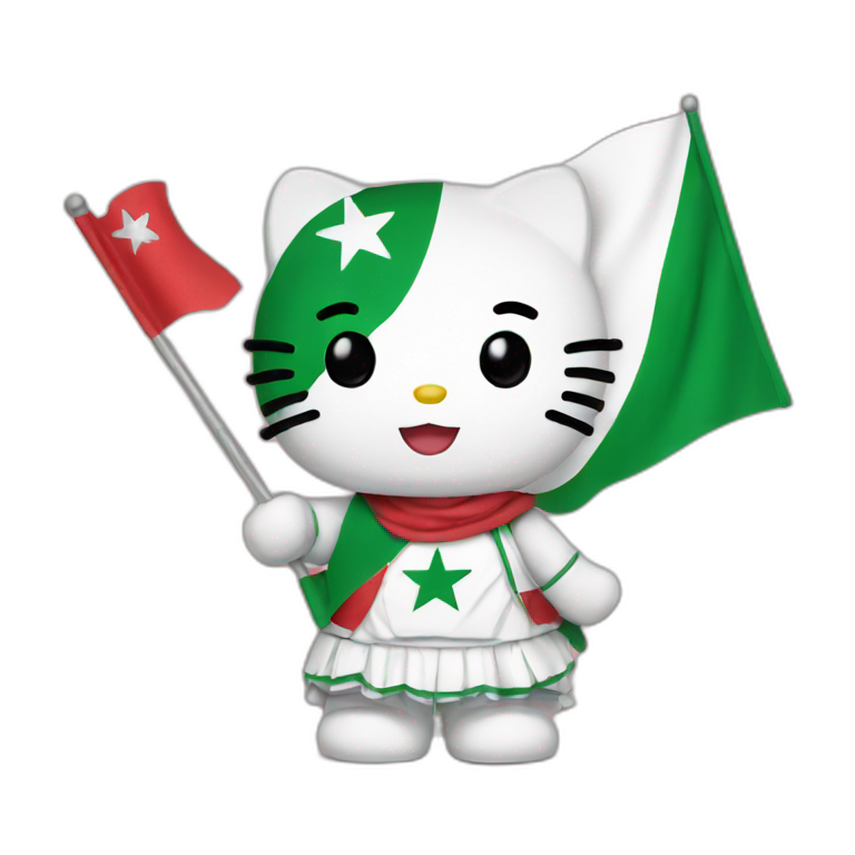 Hello kitty holding algeria flag emoji