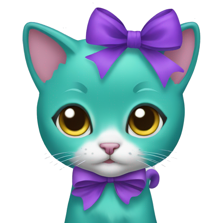 Teal kitten with a purple bow emoji