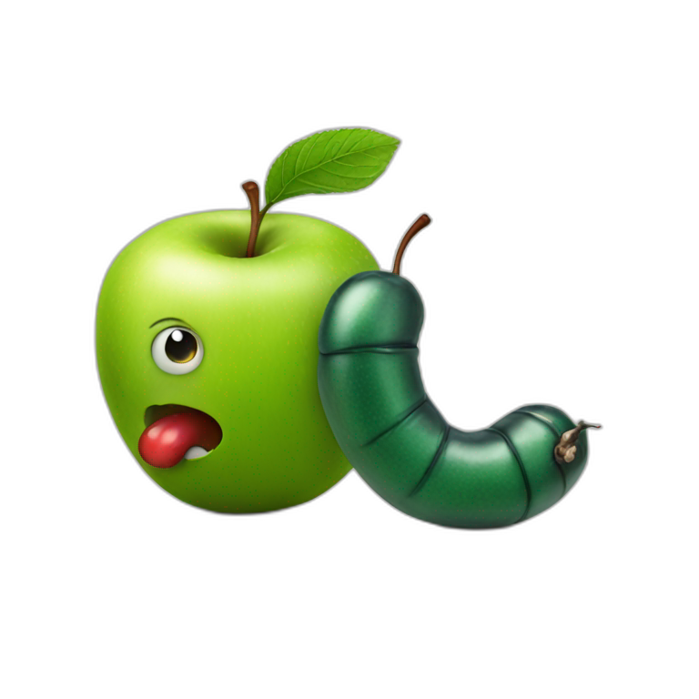 realistic Apple with worm emoji