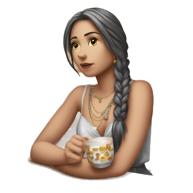 girl with coffee and rings emoji