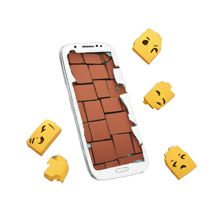 broken smartphone, cracked screen and sides, bricked emoji