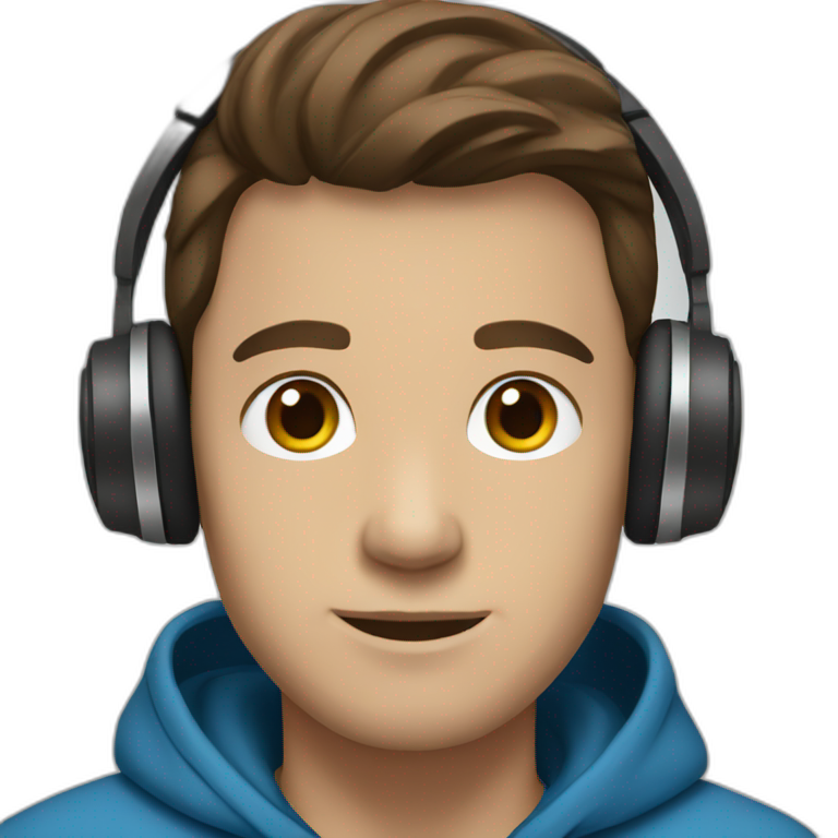 male, brown hair, brown eyes, headphones, blue hoodie emoji
