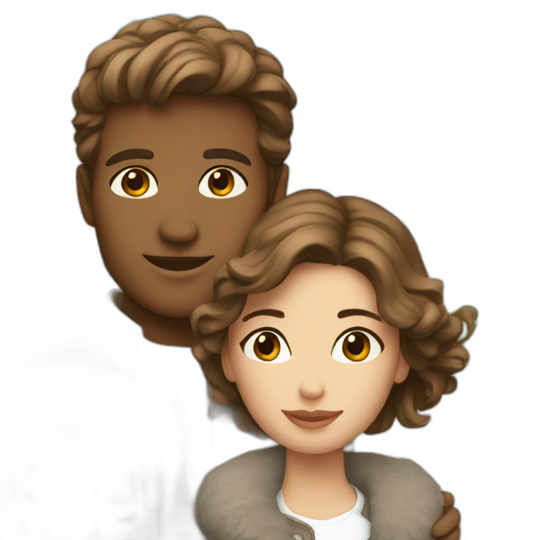 Brown hair couple in paris emoji