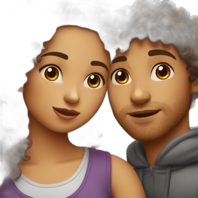 Curly girl and curly boy kiss emoji
