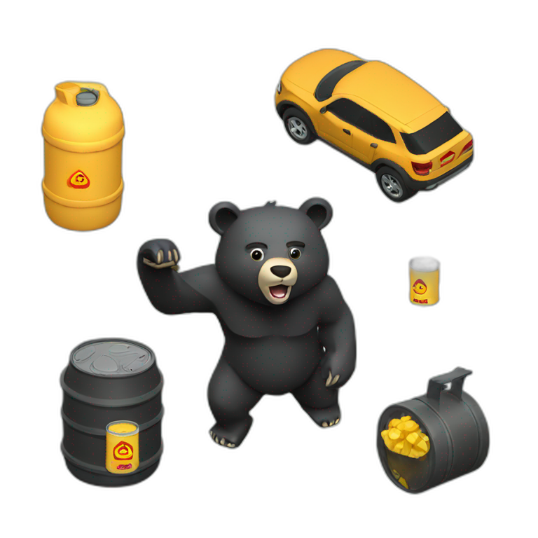 stand Lowpoly black bear with car fuel emoji