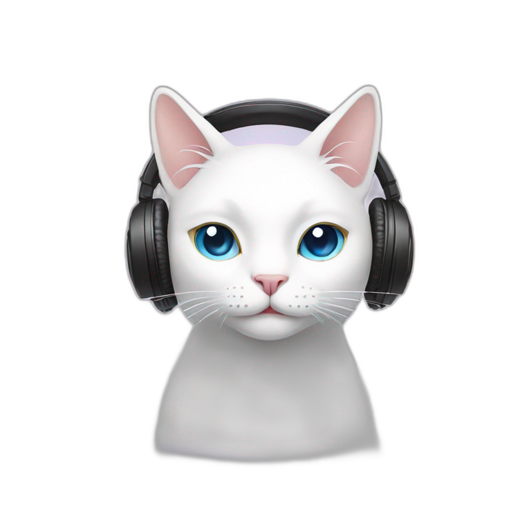 White Cat listen and love music emoji