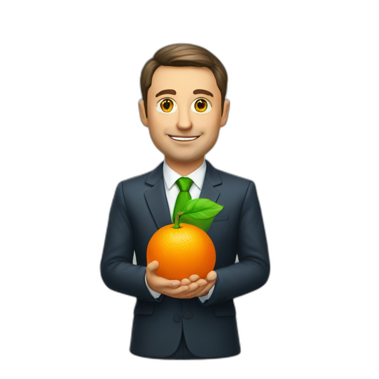 Zelensky with an orange in his hands emoji