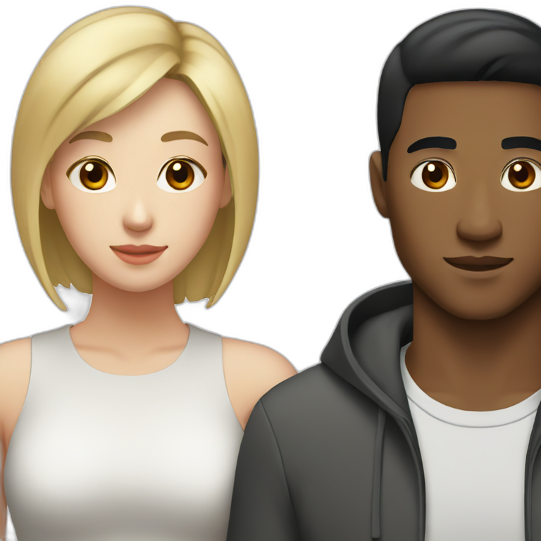 Young couple Black Asian man with a white woman with dark hair emoji