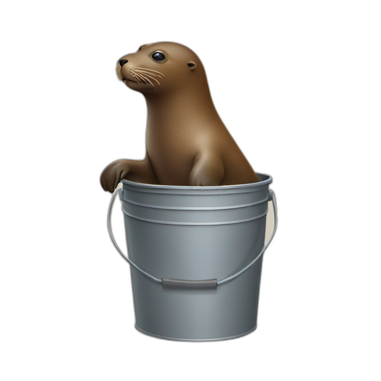 Brown Sea lion with bucket emoji