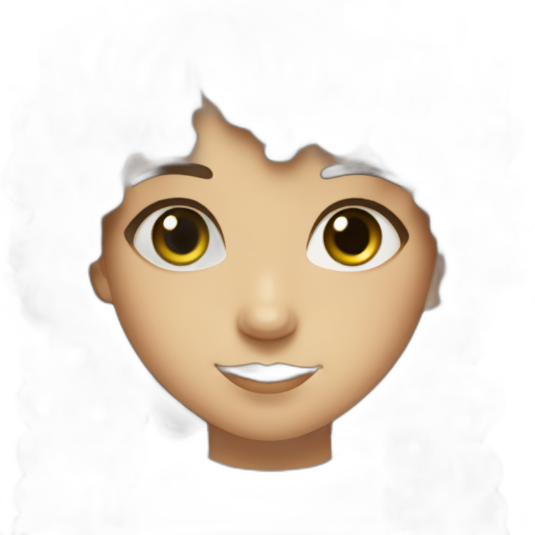girl with brown curly hair and straight bangs with green eyes emoji