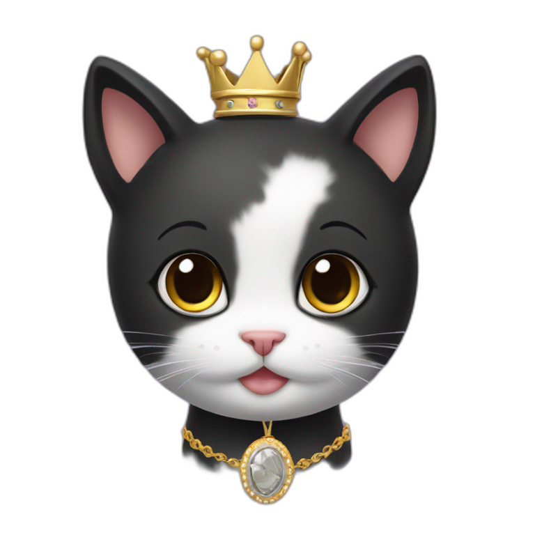 Cute cat with silky black hair, a "Ma" locket and a crown on her head emoji