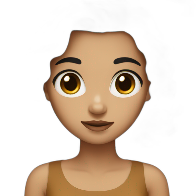 A girl with black hair, brown eyes, and a brown dress emoji